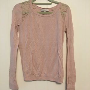 LOFT Pink Sweater with Lace Detail